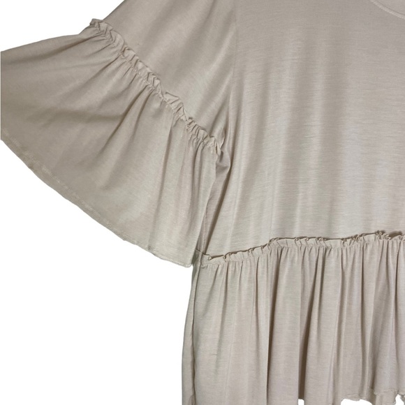 Originality Babydoll Flowy Cream Top Short Sleeve Ruffle Women Small HSH NEW - Picture 5 of 7